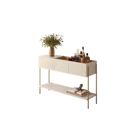 Aparador para Sala 3 Portas 123cm Porto Pés Metálicos MDP Cinamomo/Off White Hall Entrada