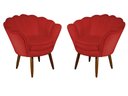 Ver imagem 1 de Kit 2 Poltronas Decorativa Pétala Suede Vermelho Pés Madeira Mz Decor