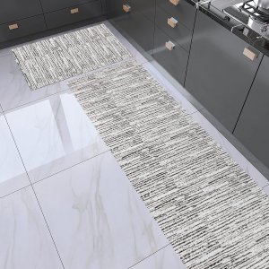 Jogo Passadeira e Capacho 1,30m X 45cm Antiderrapante 2 Peças Tear Artesanal Decoração Jacquard Cru 