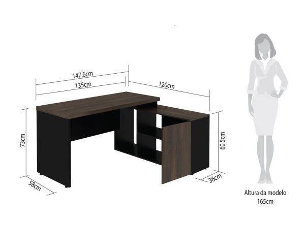 Mesa L Diretor 150x120x74cm Tampo 40mm - 2