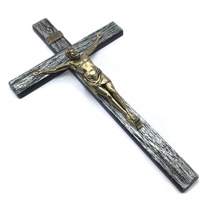 Crucifixo de Parede em Metal Jesus Cristo Prata Velha 34 cm