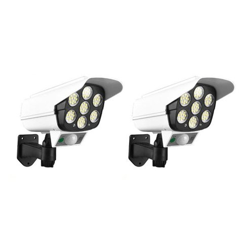 Luminária Solar 2 Unidades Câmera Falsa 77 Leds 3 Funções Controle Remoto Sensor de Proximidade