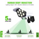 Ver imagem 3 de Luminária Solar 2 Unidades Câmera Falsa 77 Leds 3 Funções Controle Remoto Sensor de Proximidade