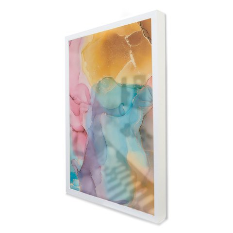 Quadro Decorativo Caixa Alta com Vidro Abstrato Mármore Lux Colors TaColado Moldura Branca 120 x 80c