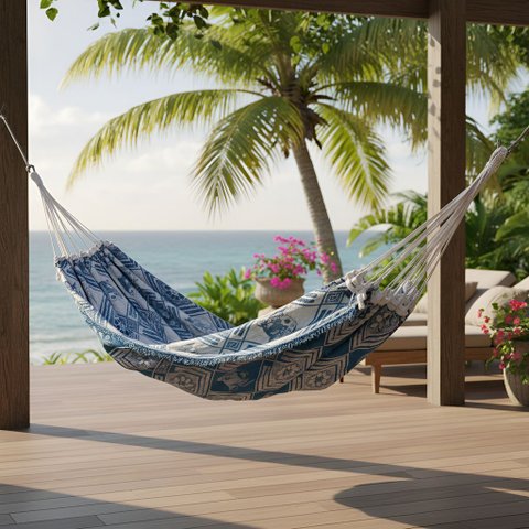 Rede de Descanso Resistente Reforçada Estampada Indiana Azul-turquesa