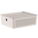 Ver imagem 1 de Caixa Organizadora com Tampa ou Bege 27x22x9cm Cesto Organizador Flow 5,4l Closet Lavanderia