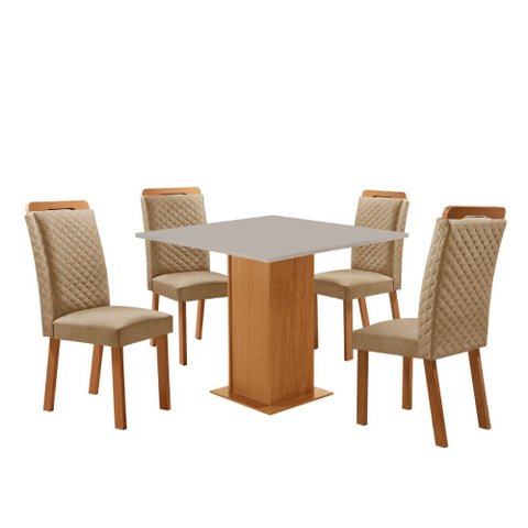 Mesa de Jantar Loren 90cm Tampo MDF Canto Reto com 4 Cadeiras Lorena
