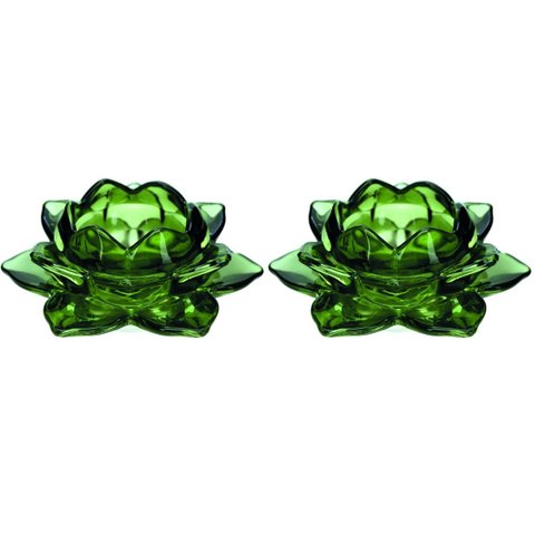 Jogo Porta Velas Castiçal Flor de Lotus Vidro Verde Luxo 2 Unidades - Tuut