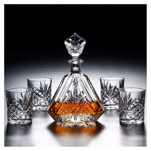 Garrafa Decanter Whisky Licor Conhaque Bourbon Design Norwich Conjunto com 6 Copos