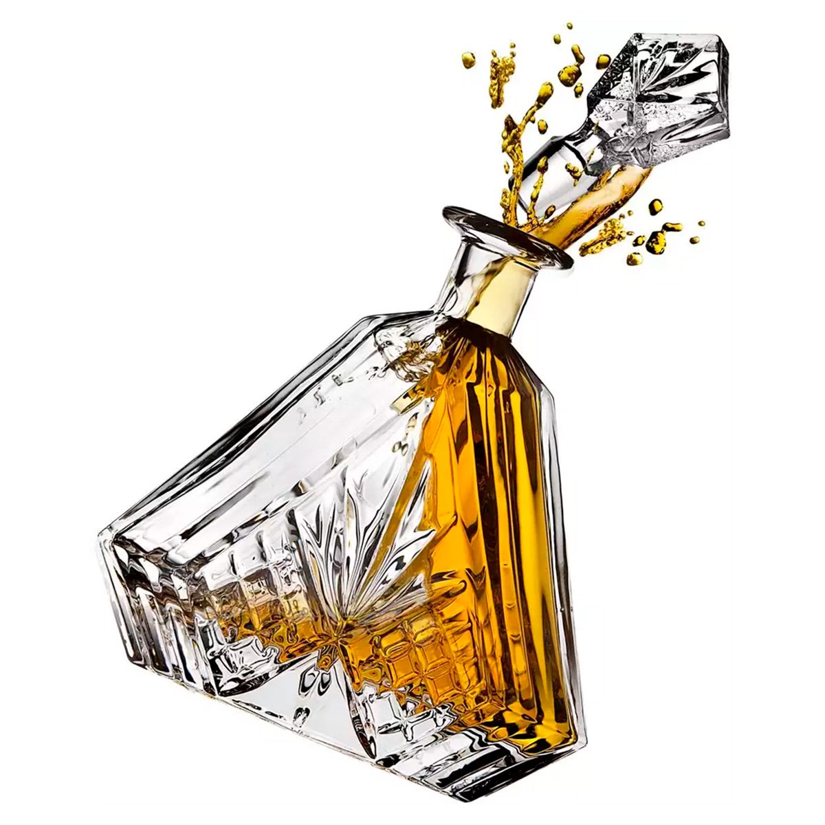 Garrafa Decanter Whisky Licor Conhaque Bourbon Design Norwich Conjunto com 6 Copos - 6