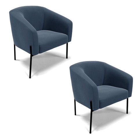 Cadeira Sala de Jantar Pé de Ferro Preto Kit 2 Stella Suede D03 - D'Rossi Cor Azul Marinho