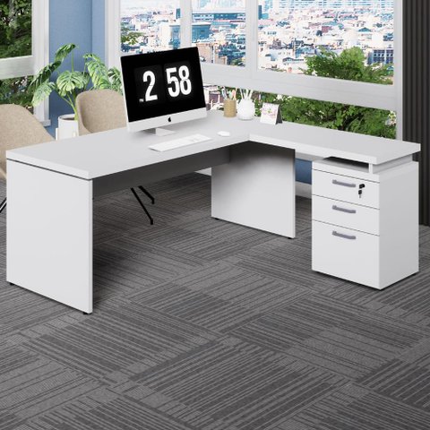 Mesa em L 150cm X 160cm Gaveteiro 3 Gavetas Pés Painel F5 Cor:cinza