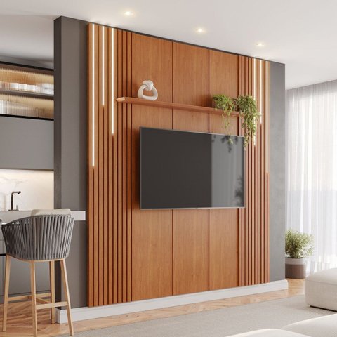 Painel para TV Union 234 cm 250 cm de Altura 2 Leds Naturalle Mavaular