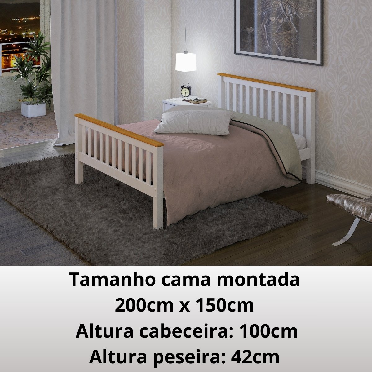 Cama de Casal Madeira Branca C/ Honey Merk Moveis - 2