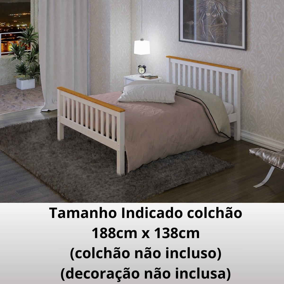 Cama de Casal Madeira Branca C/ Honey Merk Moveis - 3