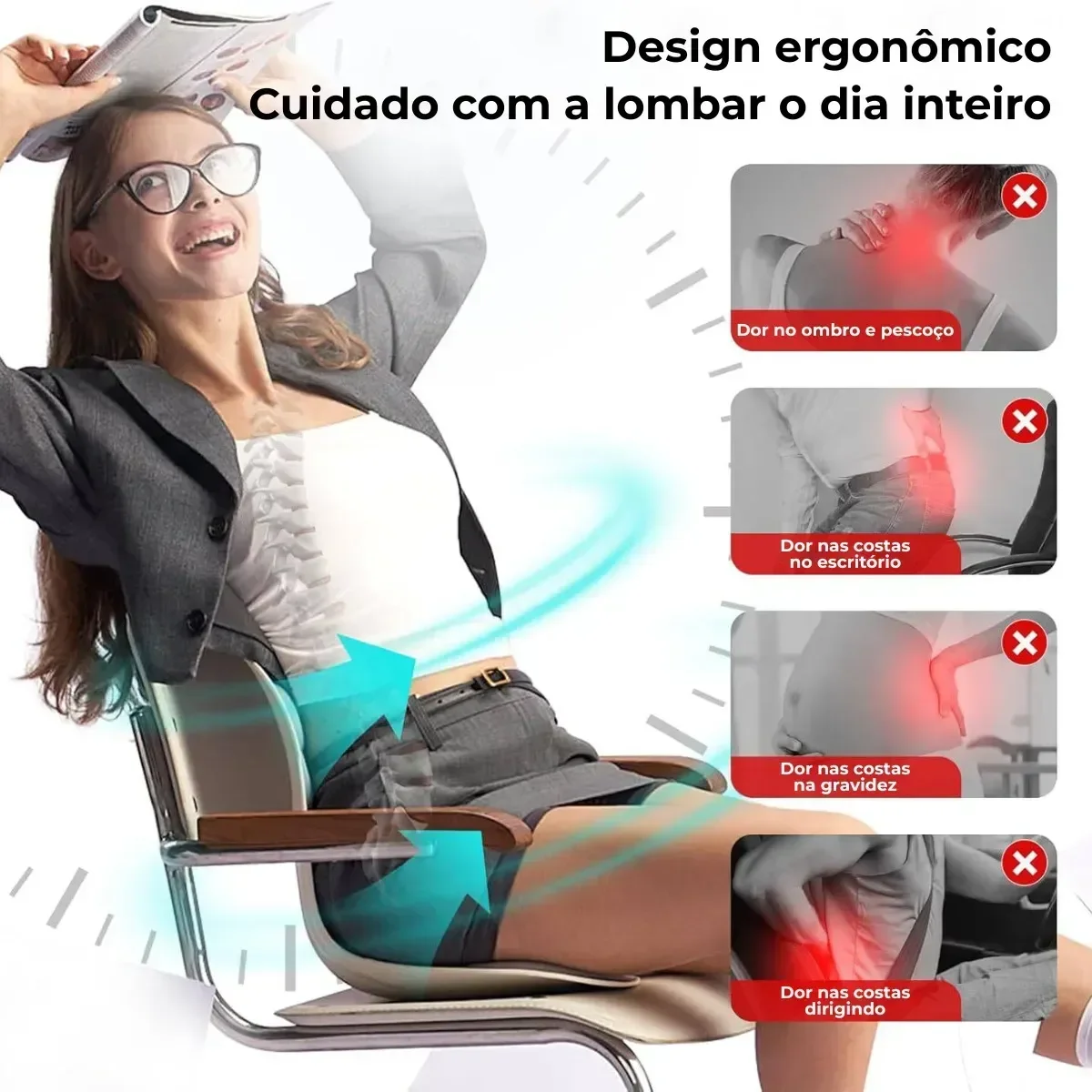 Assento Ergonômico Ortopedico com Apoio Lombar Alívio Dores Nas Costas - 6