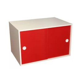 Armário Portas de Correr Pt Branco com Porta Vermelha - 1