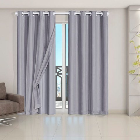 Cortina Blackout PVC com Tecido Voil 2,80 M x 2,30 M - Cinza