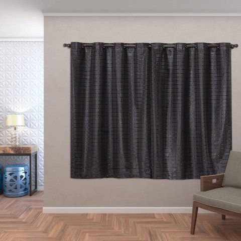 Cortina Blackout PVC com Tecido Voil xadrez 2,80 M x 1,60 M - Preto