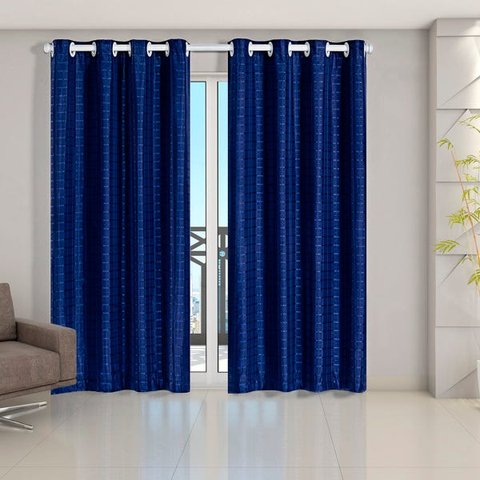 Cortina Blackout PVC com Tecido Voil xadrez 2,80 M x 2,30 M - Marinho