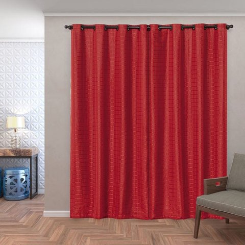 Cortina Blackout PVC com Tecido Voil xadrez 2,80 M x 2,30 M - Vermelha