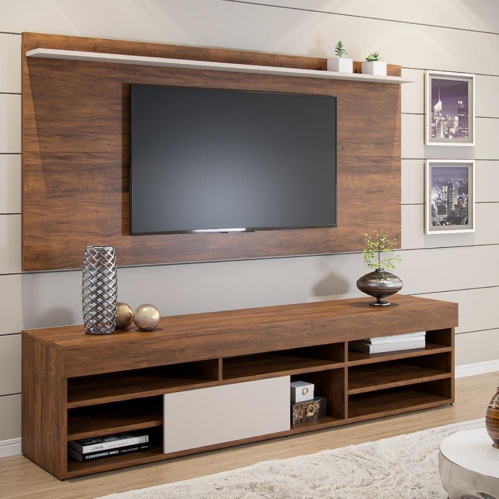 Rack com Painel para TV 55 Polegadas Fênix Imbuia e Off White
