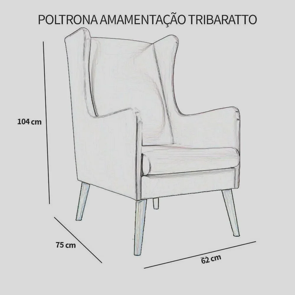 Poltrona Amamentação Aquila com Puff Quadrado Pés Madeira Linho Cinza Claro - 3