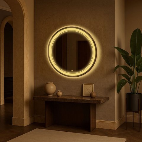 Espelheira 70x70 E08 Dourado Real Aluminio Sup Par Led Jat 02 Amarelo Bivolt Touch