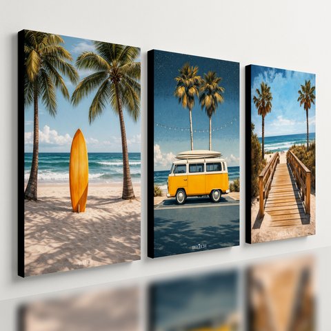 Kit3 Quadro Decorativo Praia Surf Praia Mar Verão Hotel Sala 28x20cm