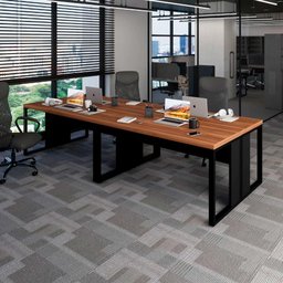 Plataforma de Trabalho 4 Pessoas 3,00m X 1,20m Pés Metal F5 Cor:nogal com Preto - 1