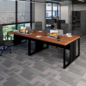 Plataforma de Trabalho 4 Pessoas 3,00m X 1,20m Pés Metal F5 Cor:nogal com Preto