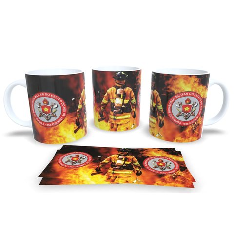 Caneca Branca de Porcelana Profissões Corpo de Bombeiros Militar Rio de Janeiro