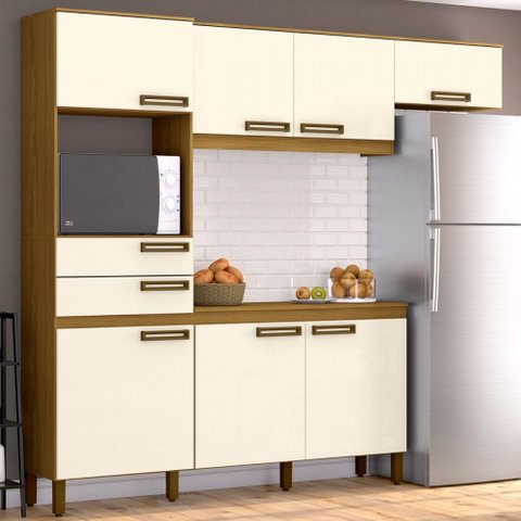 Cozinha Compacta Paradise 7 Portas 2 Gavetas Nature/off White - Pnr Móveis
