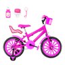 Bicicleta Infantil Feminina Aro 16 Nylon + Kit Passeio e Cadeirinha - Pink - 1