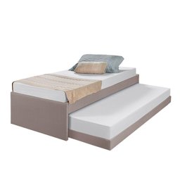 Cama Solteiro com Auxiliar em Madeira Maciça Bari Revestida Tecido Pavia Bege - Bege - 4