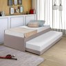 Cama Solteiro com Auxiliar em Madeira Maciça Bari Revestida Tecido Pavia Bege - Bege - 1