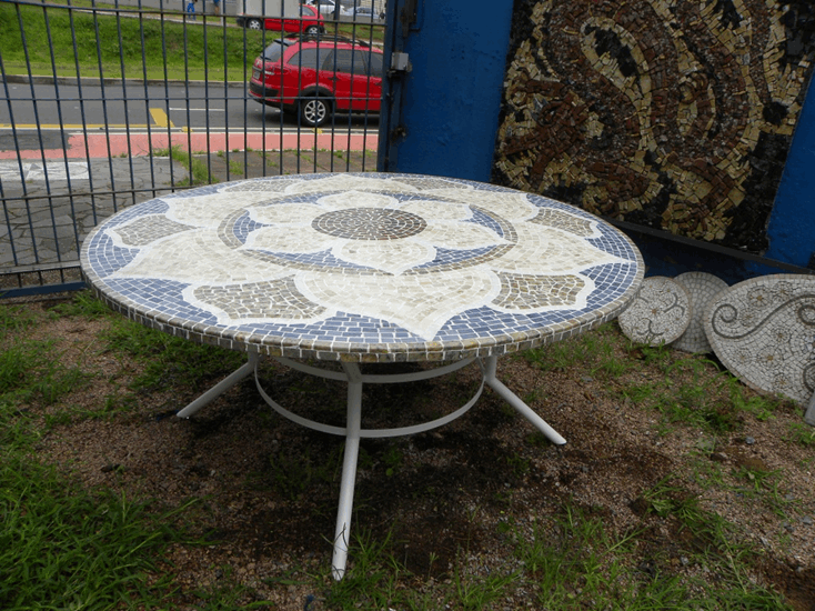 Mesa em Mosaico Mandala Indiana Lótus Iii - Somente o Tampo 90cm