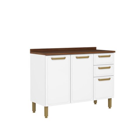 Balcão de Aço Tampo 3 Portas 2gavetas Branco Bella Bertolini