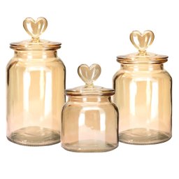 Jogo Pote Vidro Âmbar Decor Afeto Coração 3 Unidades - Tuut - 1 Jogo Pote Vidro Âmbar Decor Afeto Coração 3 Unidades - Tuut - 1