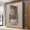 Ver imagem 1 de Guarda-Roupa Solteiro 4 Portas Batentes com Espelho Rustic/Crema/Rustic Venus Madesa