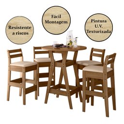 Conjunto Mesa Bistro com 4 Banquetas Cedro Gold Celta Moveis - 6