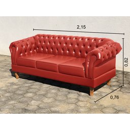 Sofá Chesterfield Dom Pedro Duque 3 Lugares - Couríssimo Vermelho - 2 Sofá Chesterfield Dom Pedro Duque 3 Lugares - Couríssimo Vermelho - 2