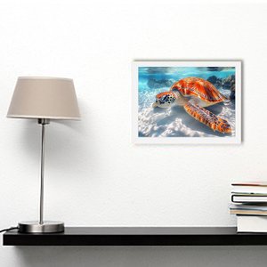 Quadro Decorativo Tartaruga Marinha + Vidro 33x25 Escritório:branco