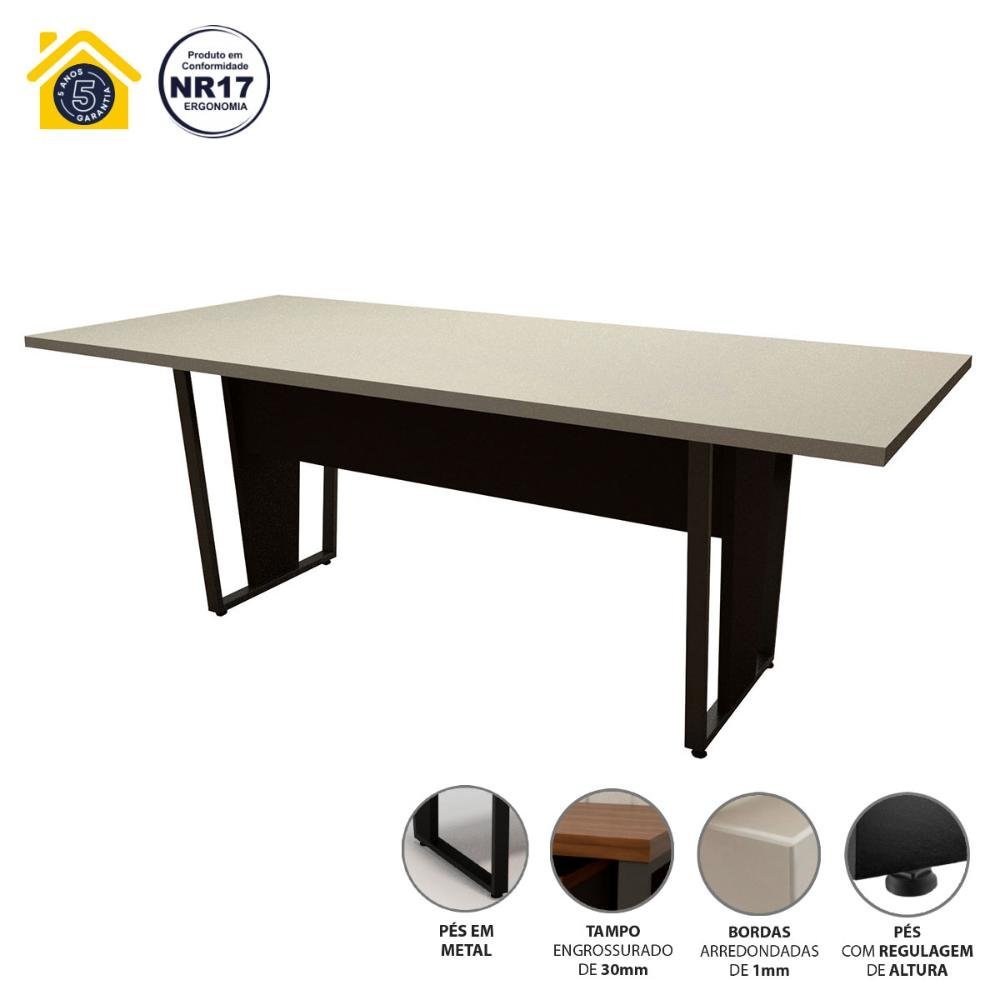 Mesa de Reunião Escritório Pés Metal Cs Pre 200cm F5 Office Cor:cinza Sagrado com Preto - 3