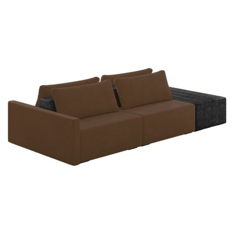 Sofá Ilha 2 Lugares Living 232cm Modulado Sala Lary Veludo/pu Pto K01 - D’Rossi