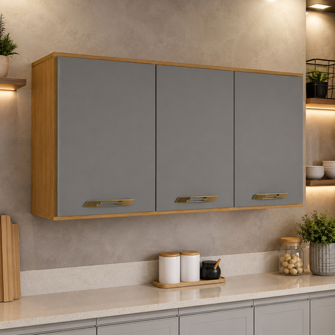 Armário Aéreo Isa 3 Portas 103cm Cinamomo Cinza CHF Moveis