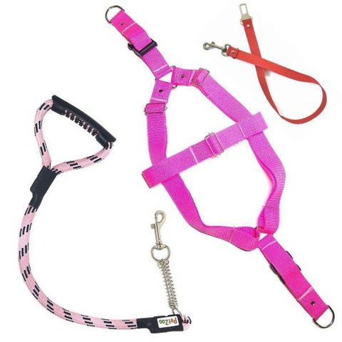 Conjunto Peitoral, Guia e Cinto para Cachorro - Tamanho Gg - Modelo Rosa