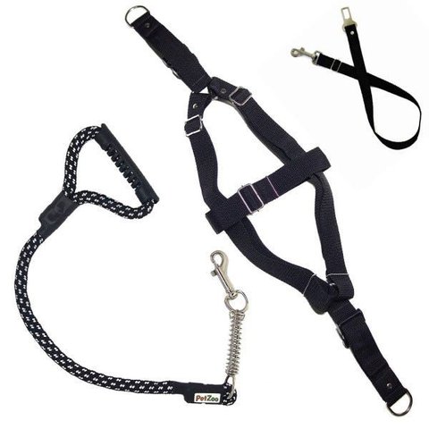 Conjunto Peitoral, Guia e Cinto para Cachorro - Tamanho Gg - Modelo Preto