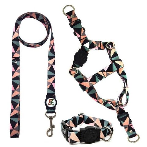 Conjunto Coleira, Peitoral Guia e Cinto para Cachorro - Tamanho Pequeno - Modelo Abstrata