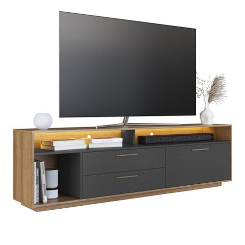 Rack para TV até 75 Polegadas com Iluminação LED Reims Cor Champagne/Grafite - Art In Móveis